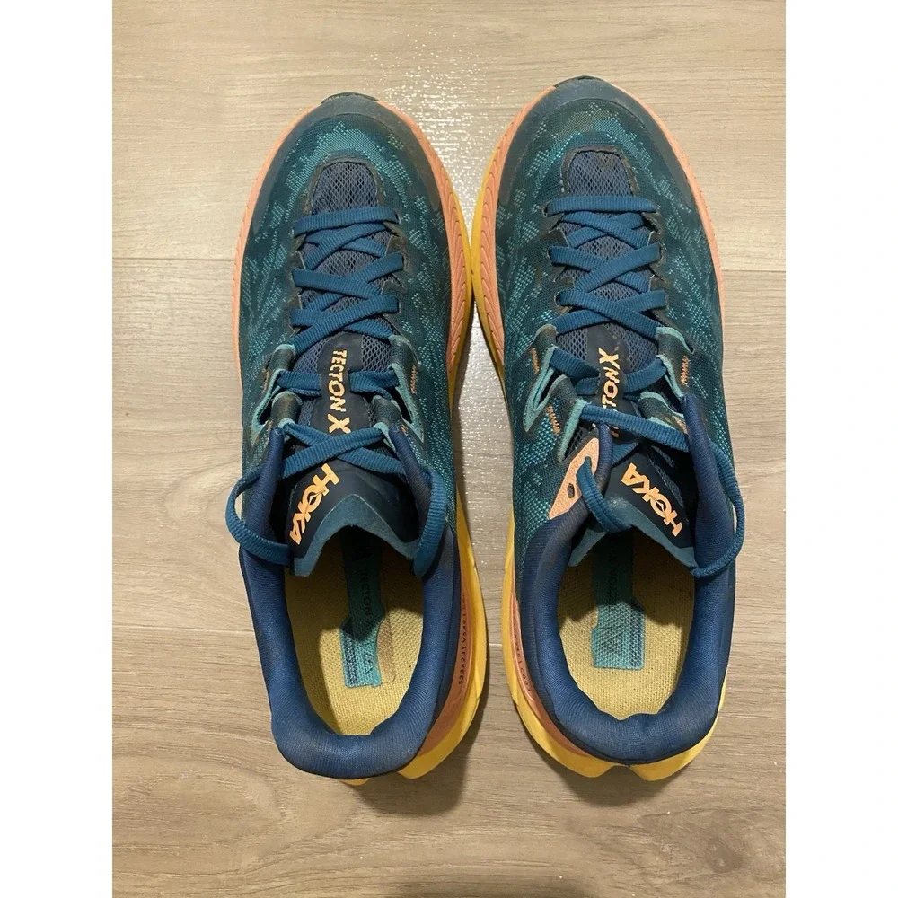 Hoka One One Tecton X Women's Green Orange Trail Running Shoes Sneakers Size 8.5